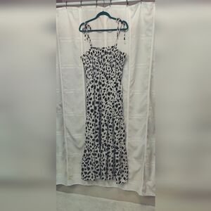 Pocketed First Love Black and White Smocked Patterned Maxi Dress